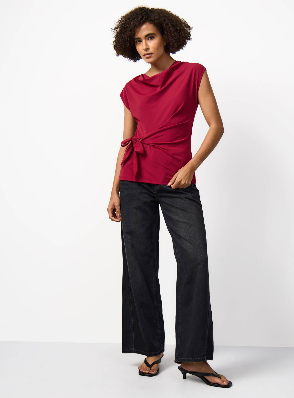 Dark Red Drapey Sleeveless Side Tie Detail Top 18 - Image 2